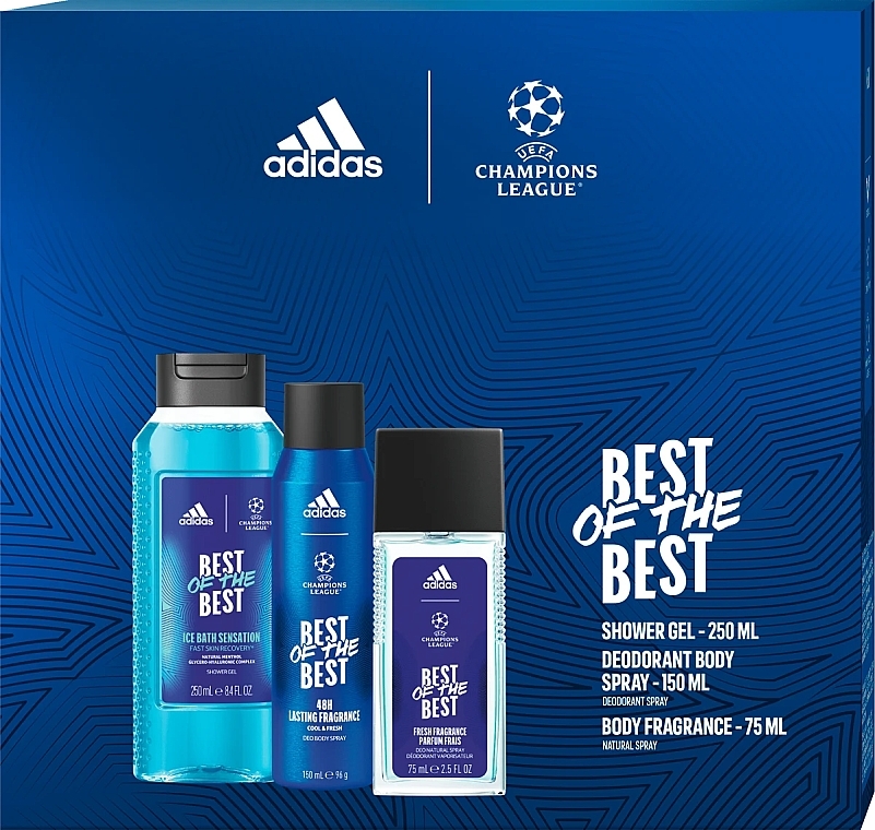 Adidas UEFA 9 Best Of The Best - Zestaw (deo/spray/150ml + body/fragr/75ml + sh/gel/250ml) — Zdjęcie N1