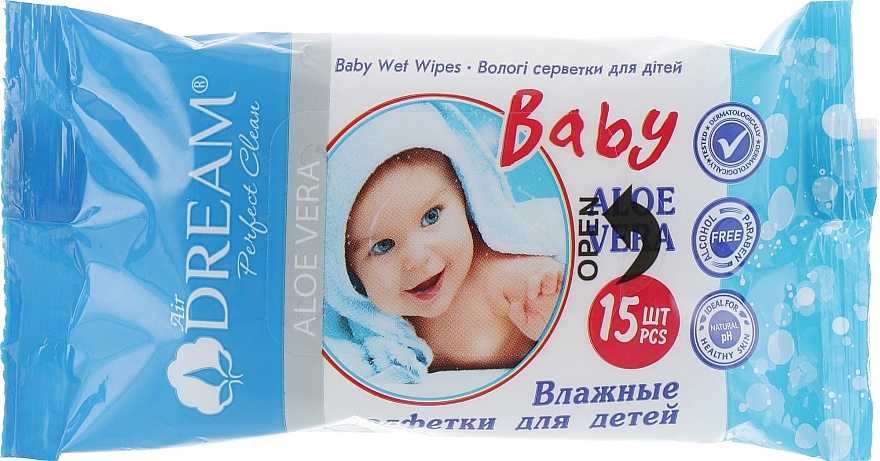 Chusteczki nawilżane dla dzieci, 15 szt. - Air Dream Baby Aloe Vera — Zdjęcie N1