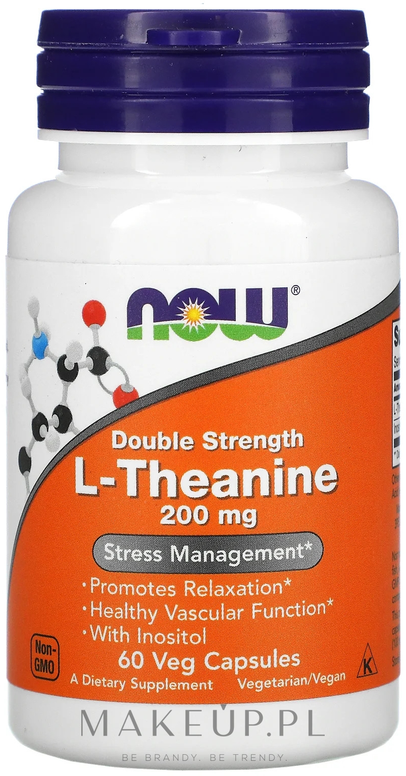 Suplement diety Teina, 200 mg - Now Foods L-Theanine Double Strength Veg Capsules — Zdjęcie 60 szt.