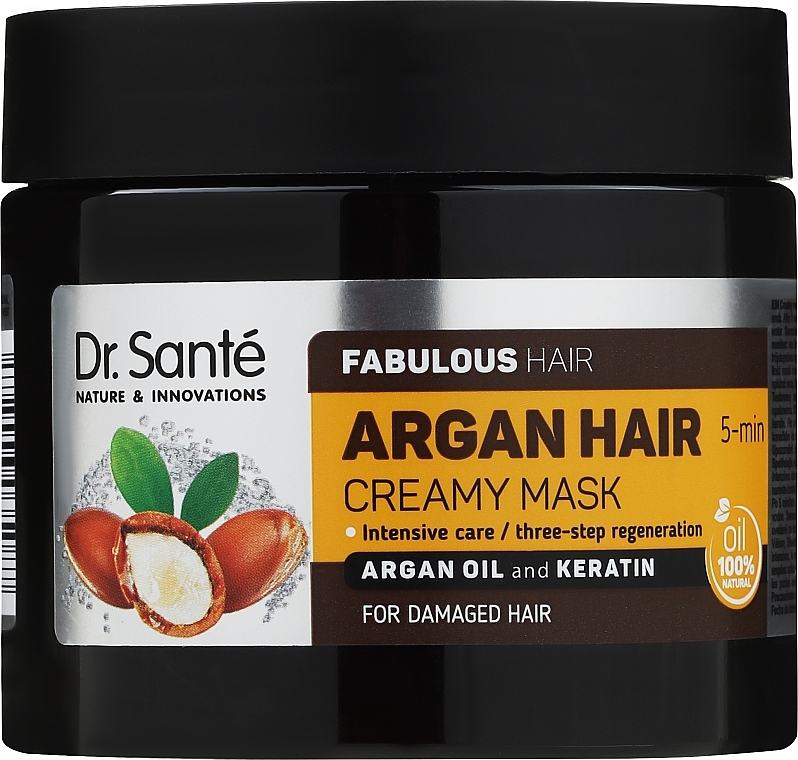 Kremowa maska do włosów Olej arganowy i keratyna - Dr Sante Argan Hair — Zdjęcie N1