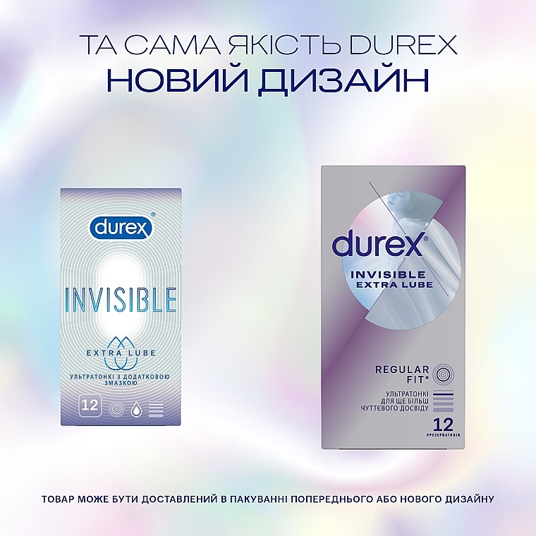Prezerwatywy lateksowe ze smarem silikonowym „Ultra-cienkie” z dodatkowym smarem, 12 szt. - Durex Invisible Extra Lube — Zdjęcie N4