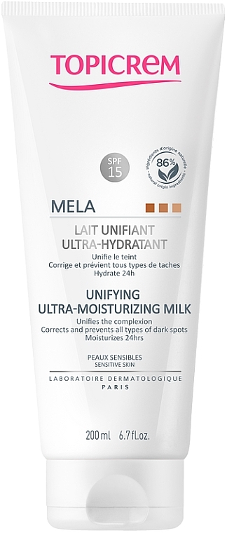 PRZECENA! Ultra-nawilżające mleczko do ciała - Topicrem Mela Unifying Ultra-Moisturizing Milk SPF 15 * — Zdjęcie N1