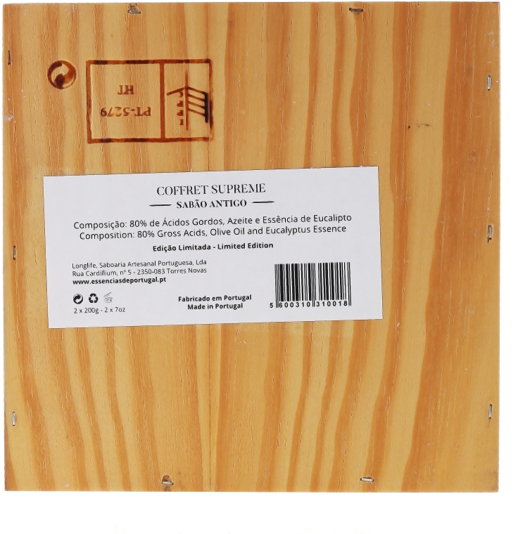 Zestaw naturalnych mydeł w kostce - Essências de Portugal Senses Wooden Box (2 x soap 200 g + towel) — Zdjęcie N2