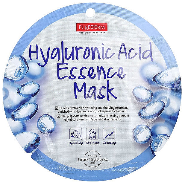 Maska kolagenowa z kwasem hialuronowym - Purederm Hyaluronic Acid Essence Mask — Zdjęcie N1