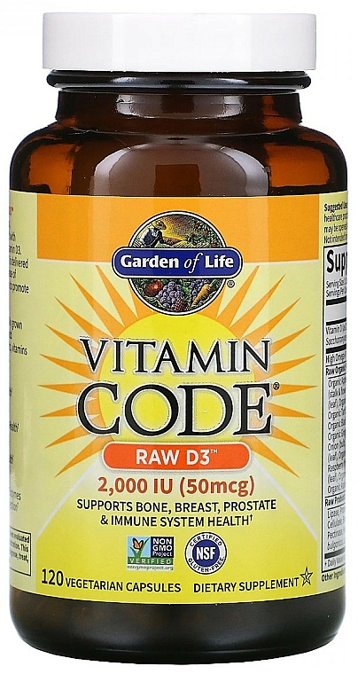 Suplement diety - Garden of Life Vitamin Code Raw D3, 50 mcg — Zdjęcie N5