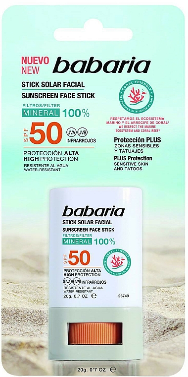Przeciwsłoneczny sztyft do twarzy SPF 50 - Babaria Sunscreen Face Stick SPF 50 — Zdjęcie N1