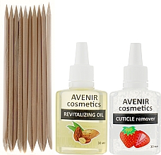 Kup Zestaw do pielęgnacji paznokci - Avenir Cosmetics (remover/30ml + nail oil/30ml + sticks/10pcs)