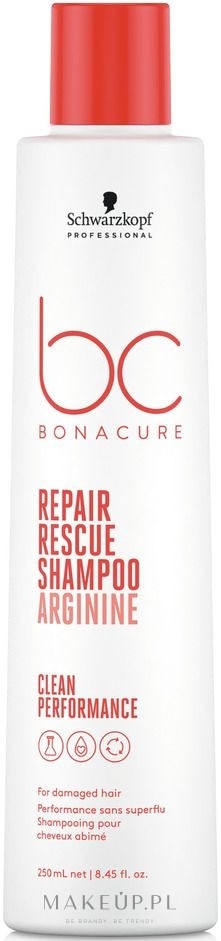 Szampon do włosów zniszczonych - Schwarzkopf Professional Bonacure Repair Rescue Shampoo Arginine Clean Performance — Zdjęcie 250 ml