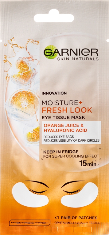 Nawilżające płatki stymulujące pod oczy - Garnier Skin Naturals Moisture+ Fresh Look Eye Tissue Mask Orange Juice & Hyaluronic Acid