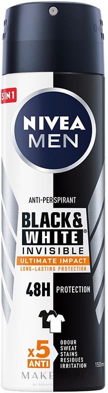 Antyperspirant w sprayu 5 w 1 dla mężczyzn - NIVEA MEN Black & White Invisible Ultimate Impact Anti-Perspirant Spray — Zdjęcie 150 ml