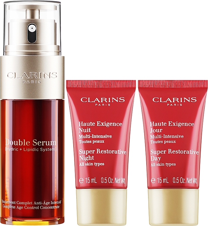 Zestaw - Clarins Double Serum & Super Restorative (ser/50ml + cr/2x15ml) — Zdjęcie N2