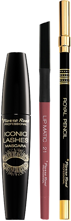 Zestaw - Pierre Rene Smoky Black (mascara/15ml + eye/pencil/1.6g + lip/pencil/0.4g) — Zdjęcie N4