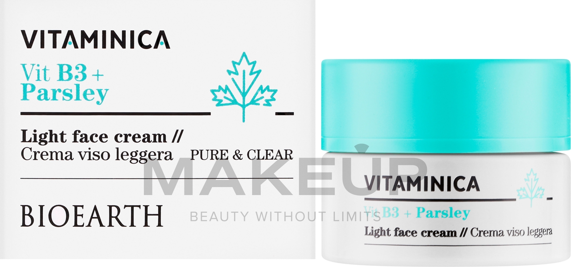 Lekki krem do twarzy - Bioearth Vitaminica Vit B3 + Parsley Light Face Cream — Zdjęcie 50 ml