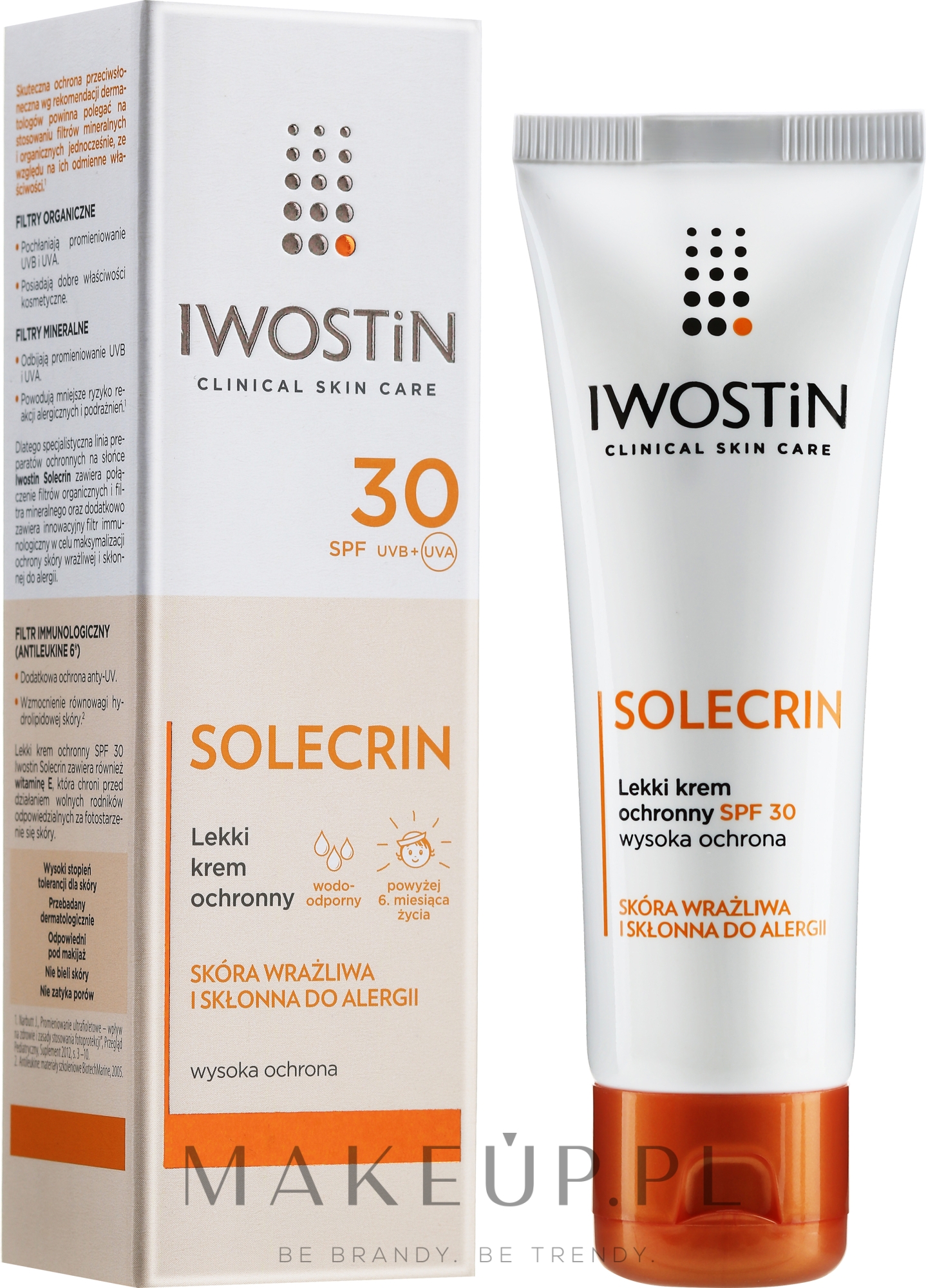 Lekki krem ochronny do skóry wrażliwej i skłonnej do alergii SPF 30 - Iwostin Solecrin Light Protective Cream SPF30 — Zdjęcie 50 ml