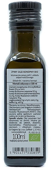 Olej konopny - LOV Organic Living Hemp Oil Cold Pressed — Zdjęcie N2