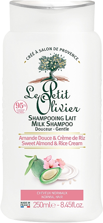 Mleczny szampon do włosów normalnych Słodkie migdały i krem ryżowy - Le Petit Olivier Sweet Almond & Rice Cream Milk Shampoo — Zdjęcie N1