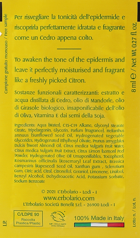 Krem do ciała - L'Erbolario Calabrian Citron Body Cream (próbka) — Zdjęcie N2