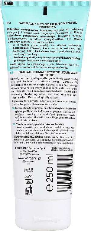 Żel do higieny intymnej - 4Organic Probiotic Sensitive Natural Intimate Wash — Zdjęcie N2