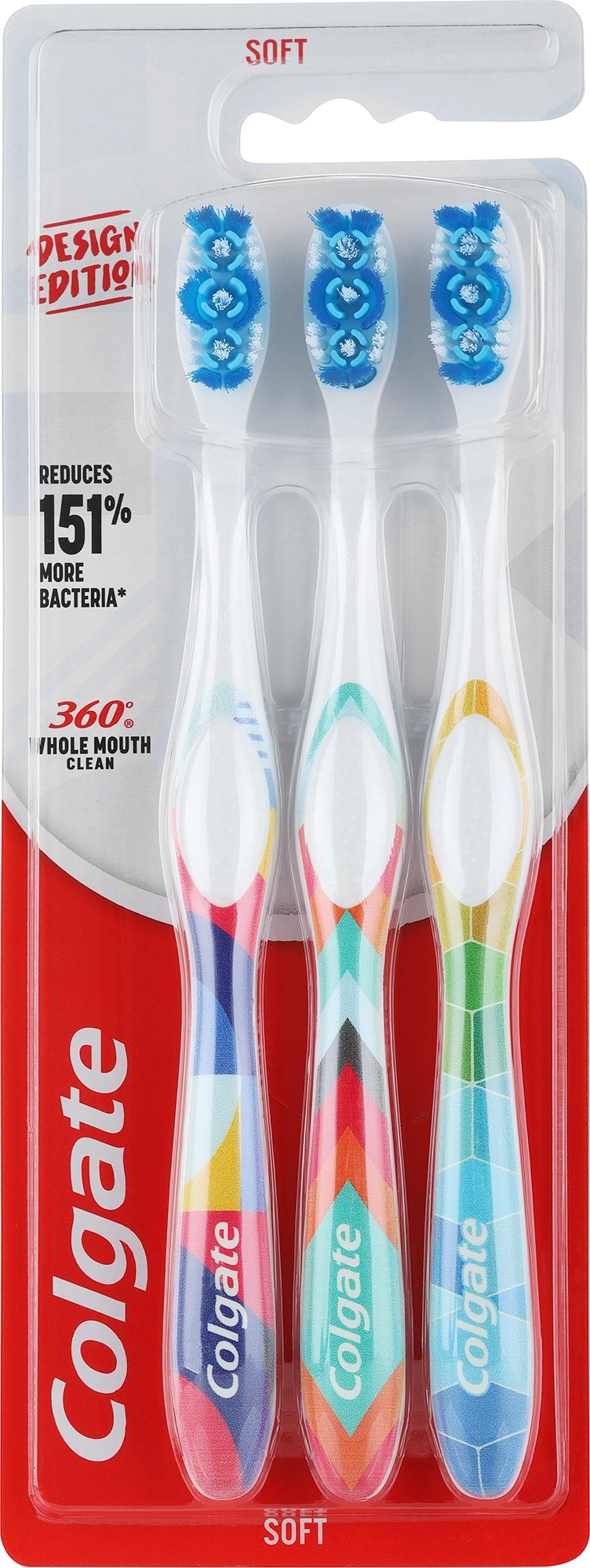 Zestaw miękkich szczoteczek do zębów, 3 szt., wzór 4 - Colgate 360 Design Edition — Zdjęcie 3 szt.