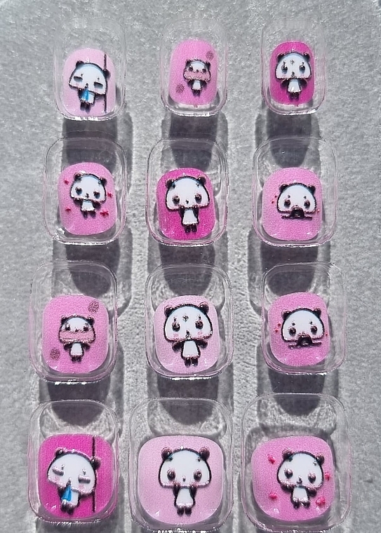 Samoprzylepne paznokcie 3D dla dzieci, 981 Panda, 12 szt. - Deni Carte Tipsy Kids  — Zdjęcie N3