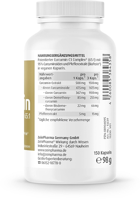 Suplement diety Kurkumina i bioperyna, 500 mg - ZeinPharma Curcumin-Triplex 500 mg — Zdjęcie N2
