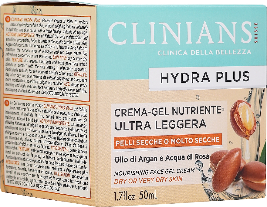 Nawilżający krem do twarzy z olejem arganowym - Clinians Hydra Plus Nourishing Face Gel Cream Dry Skin