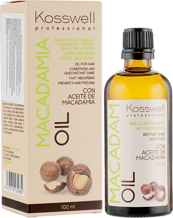 Rewitalizujący olejek do włosów z olejem makadamia - Kosswell Professional Macadamia Oil