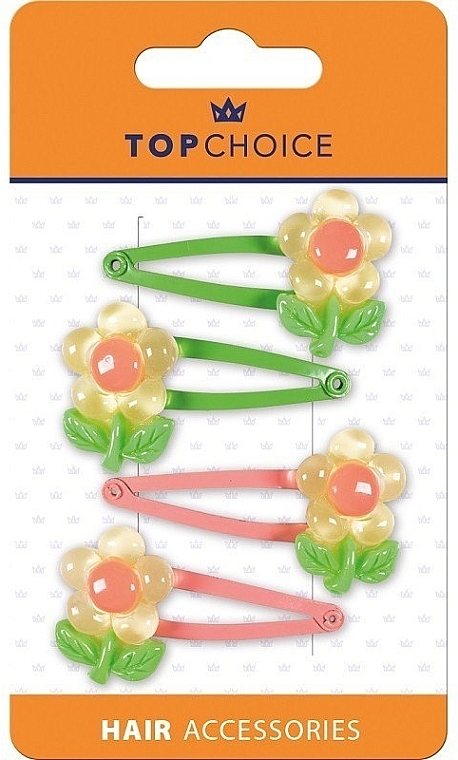 Spinki do włosów Kwiaty, 23927 zielone i różowe - Top Choice — Zdjęcie N1