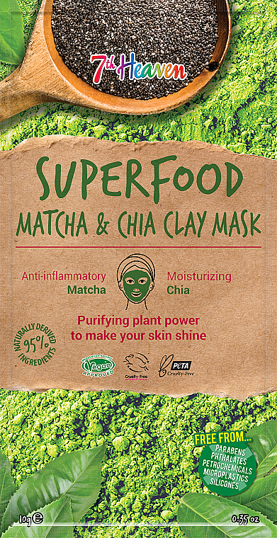 Glinkowa maska do twarzy z chia i matchą - 7th Heaven Superfood Matcha Chia Clay Mask — Zdjęcie N1