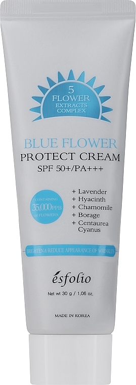 Filtr przeciwsłoneczny z ekstraktami z niebieskich ziół - Esfolio Blue Flower Protect Cream SPF 50+/PA+++ 5 Flower Extracts Complex — Zdjęcie N1