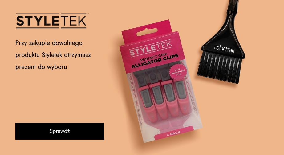 Przy zakupie dowolnego produktu Styletek otrzymasz prezent do wyboru: pędzel do koloryzacji lub 4 klipsy fryzjerskie.