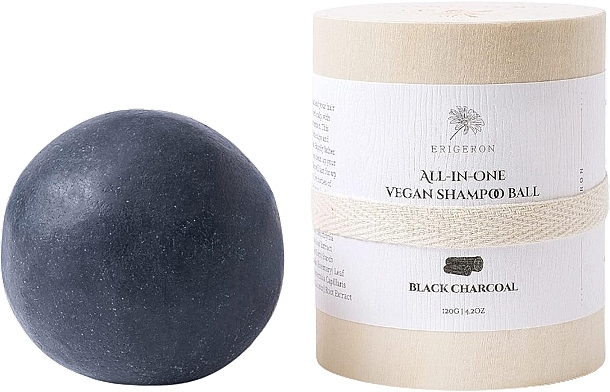 Szampon w kostce Black Charcoal - Erigeron All in One Vegan Shampoo Ball Black Charcoal — Zdjęcie N1