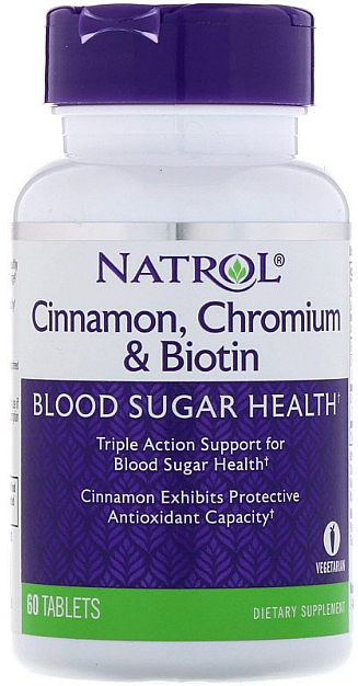 Cynamon, chrom i biotyna - Natrol Cinnamon, Chromium & Biotin — Zdjęcie N1
