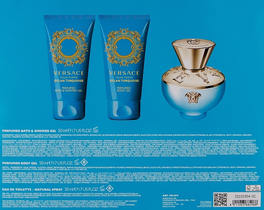 Versace Dylan Turquoise Pour Femme - Zestaw (edt 50 ml + b/gel 50 ml + sh/gel 50 ml) — Zdjęcie N3