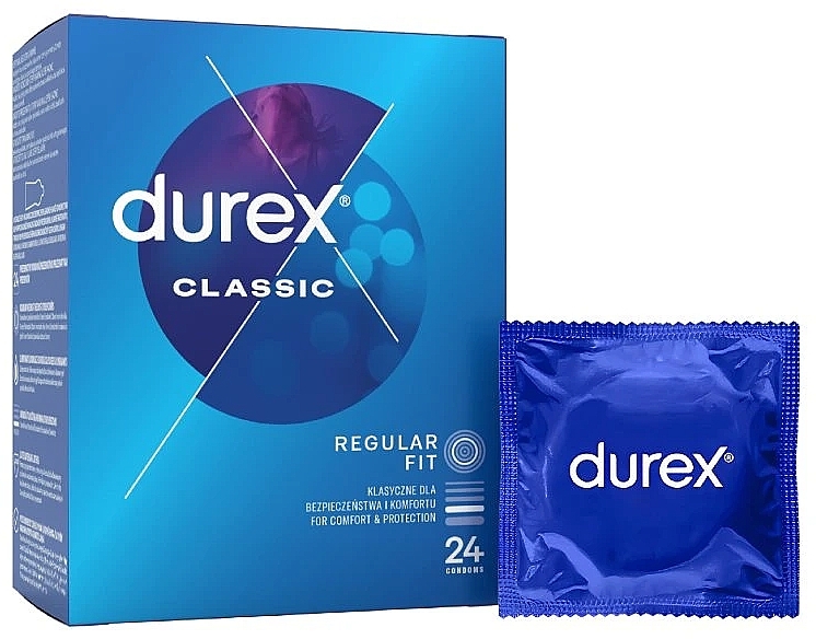 Prezerwatywy lateksowe z lubrykantem silikonowym, 24 szt. - Durex Classic Regular Fit Condoms — Zdjęcie N1