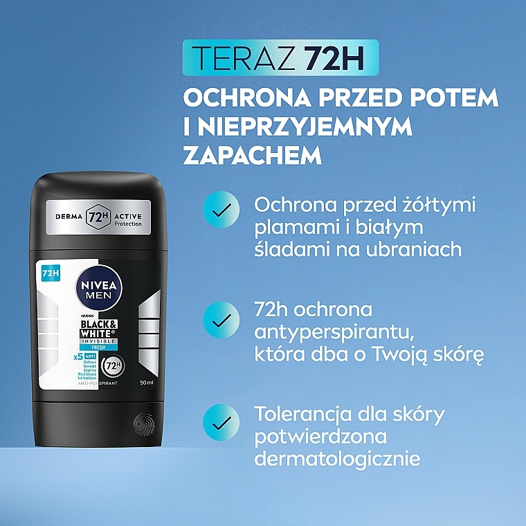 Antyperspirant w sztyfcie dla mężczyzn - NIVEA MEN Black & White Invisible Fresh — Zdjęcie N3