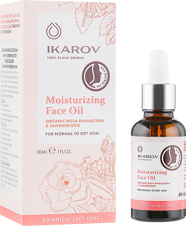 Nawilżający olejek do twarzy z ekstraktami z organicznej róży damasceńskiej i drzewa sandałowego - Ikarov Moisturizing Face Oil