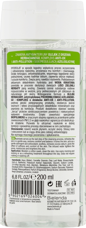 Normalizująco-matujący hydrolat 3 w 1 do cery mieszanej Zielona herbata - Bielenda Green Tea — Zdjęcie N2