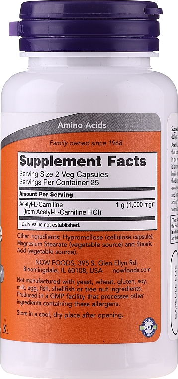 Acetylokarnityna w kapsułkach - Now Foods Acetyl-L Carnitine — Zdjęcie N2
