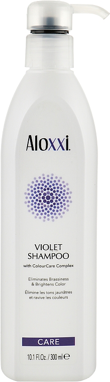 Fioletowy szampon przeciw żółtym tonom - Aloxxi Violet Shampoo — Zdjęcie N1