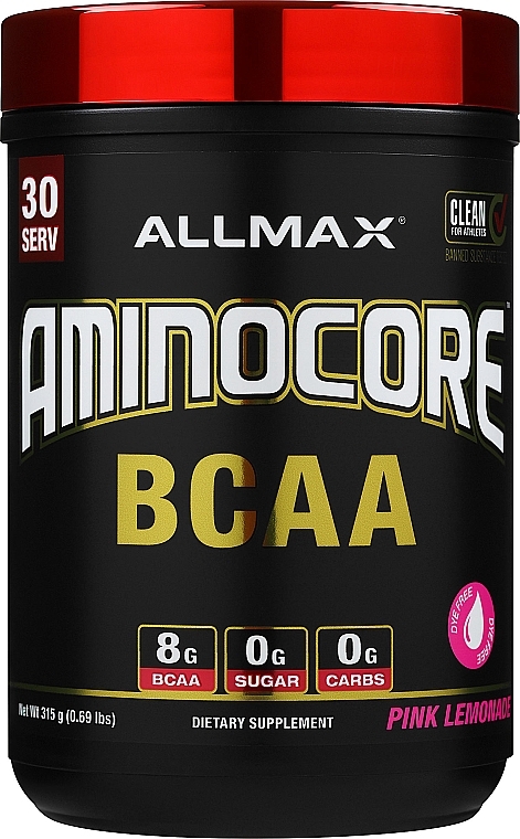 BCAA z witaminami, różowa lemoniada - AllMax Nutrition Aminocore BCAA Pink Lemonade — Zdjęcie N1