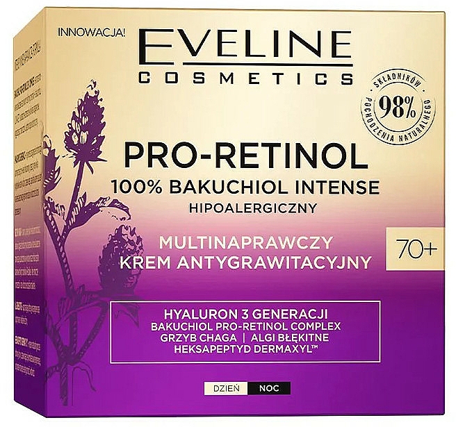 Multinaprawczy krem antygrawitacyjny 70+ - Eveline Cosmetics Pro-Retinol 100% Bakuchiol Multi-Repair Anti-Gravity Cream — Zdjęcie N1