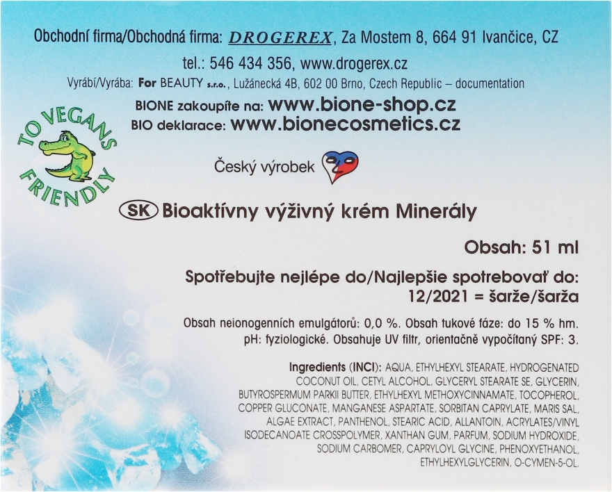 Bioaktywny krem mineralny do twarzy - Bione Cosmetics Dead Sea Minerals Bioactive Nourishing Facial Cream With Seaweed Extract — Zdjęcie N3
