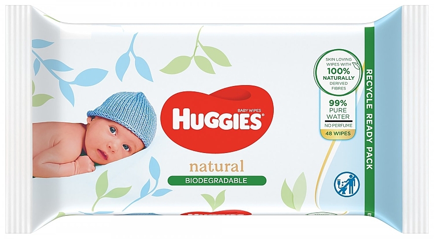 Chusteczki nawilżane dla niemowląt, 48 szt. - Huggies Natural Biodegradable — Zdjęcie N1