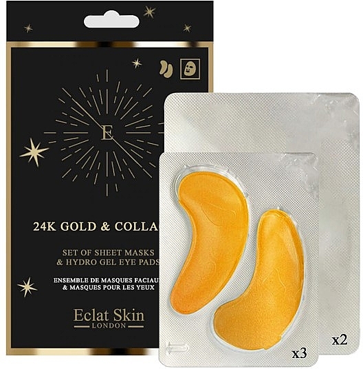PRZECENA! Zestaw - Eclat Skin London 24K Gold & Collagen Hydro-Gel Eye Pad & Sheet Mask Giftset (f/mask/2 pcs + eye/pad/3 pcs) * — Zdjęcie N1