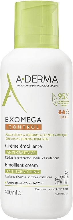 Łagodzący krem-emolient do ciała do skóry ze skłonnością do świądu z dozownikiem - A-Derma Exomega Control Emollient Anti-Scratching Cream