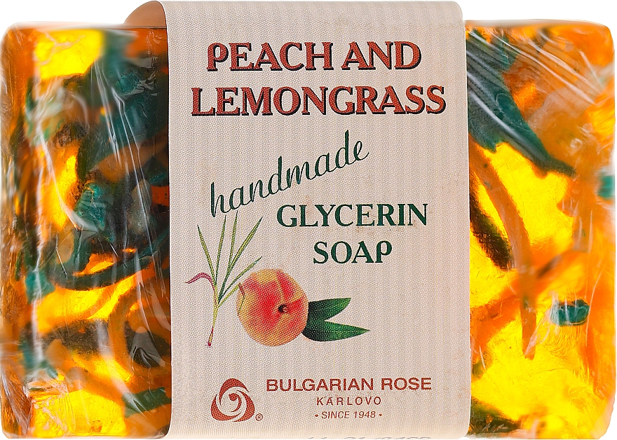 Ręcznie robione mydło glicerynowe w kostce Brzoskwinia i trawa cytrynowa - Bulgarian Rose Peach & Lemongrass Soap — Zdjęcie N1