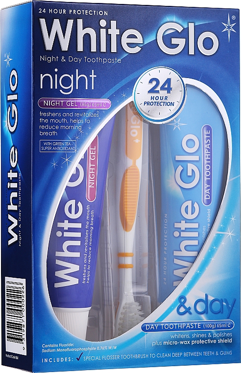 Zestaw do zębów - White Glo Night & Day Toothpaste (t/paste/65ml + t/gel/65ml + toothbrush) — Zdjęcie N1