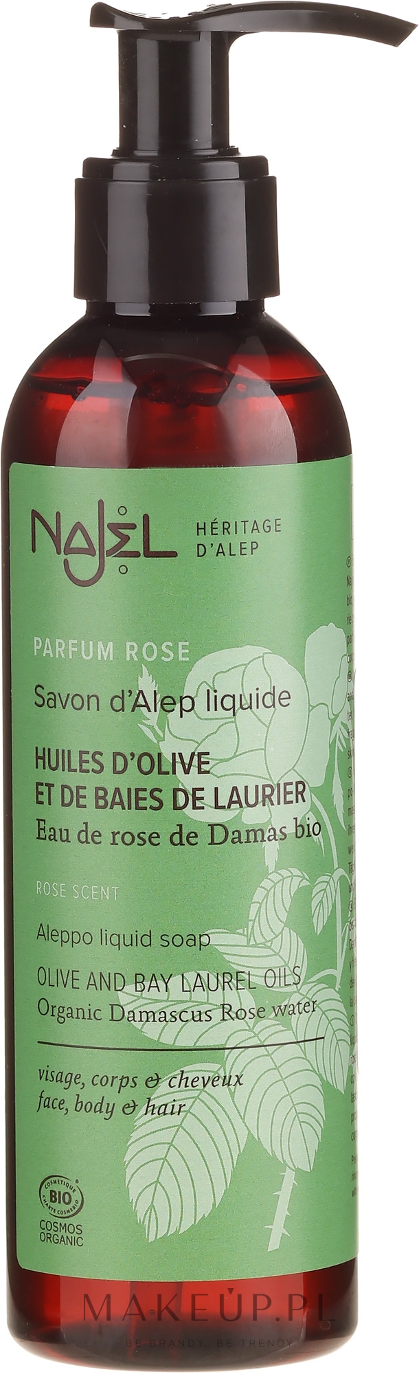 Mydło aleppo w płynie z organiczną wodą z róży damasceńskiej - Najel Aleppo Soap With Damask Rose — Zdjęcie 200 ml