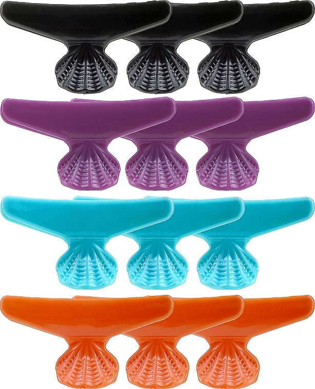 Spinki do włosów-kraby plastikowe wielokolorowe Fashion Hair, fioletowe + czarne + pomarańczowe + niebieskie - Comair — Zdjęcie N1